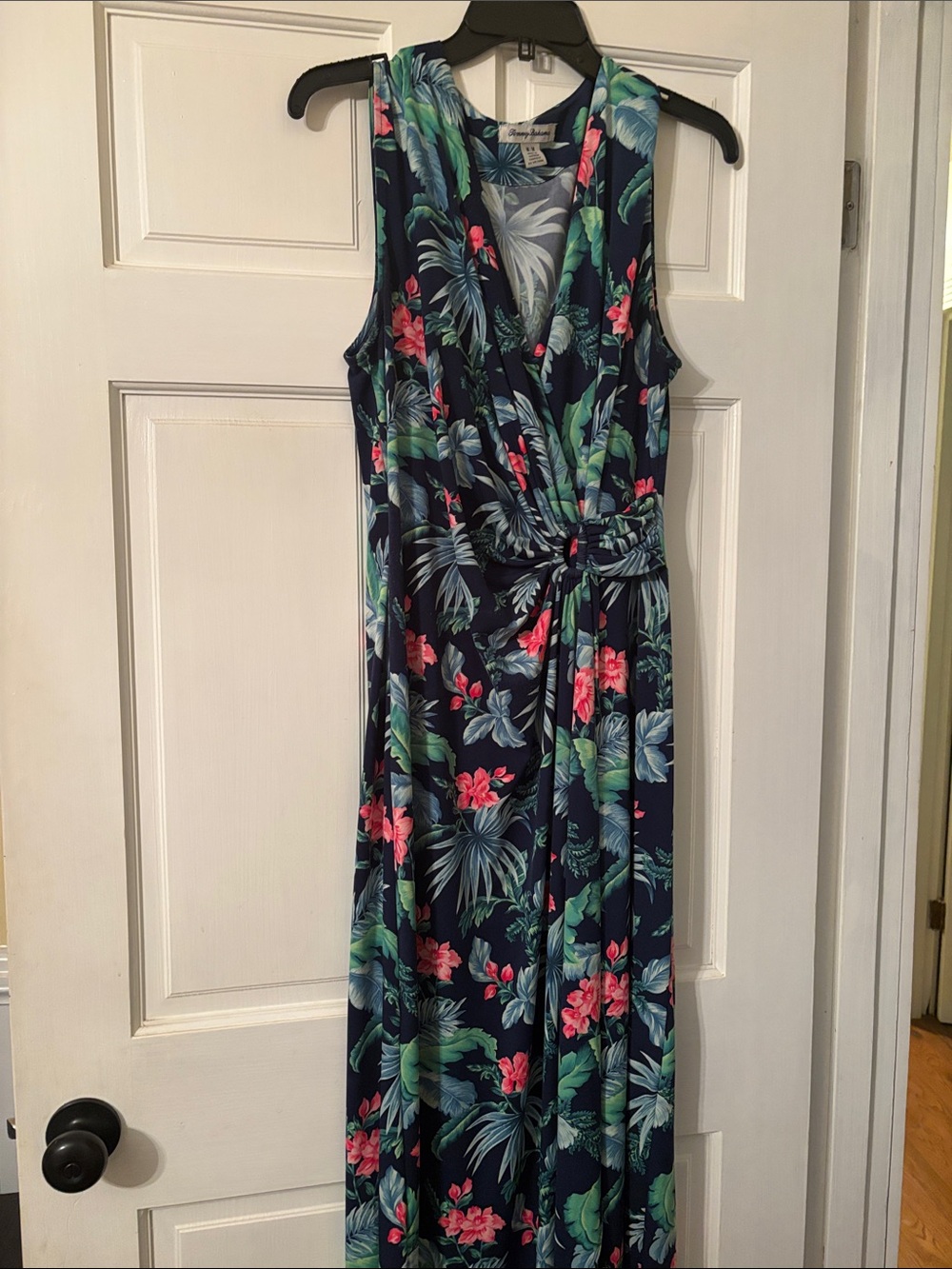 Tommy Bahama Navy Tropical Maxi Dress with Green and Pink Print